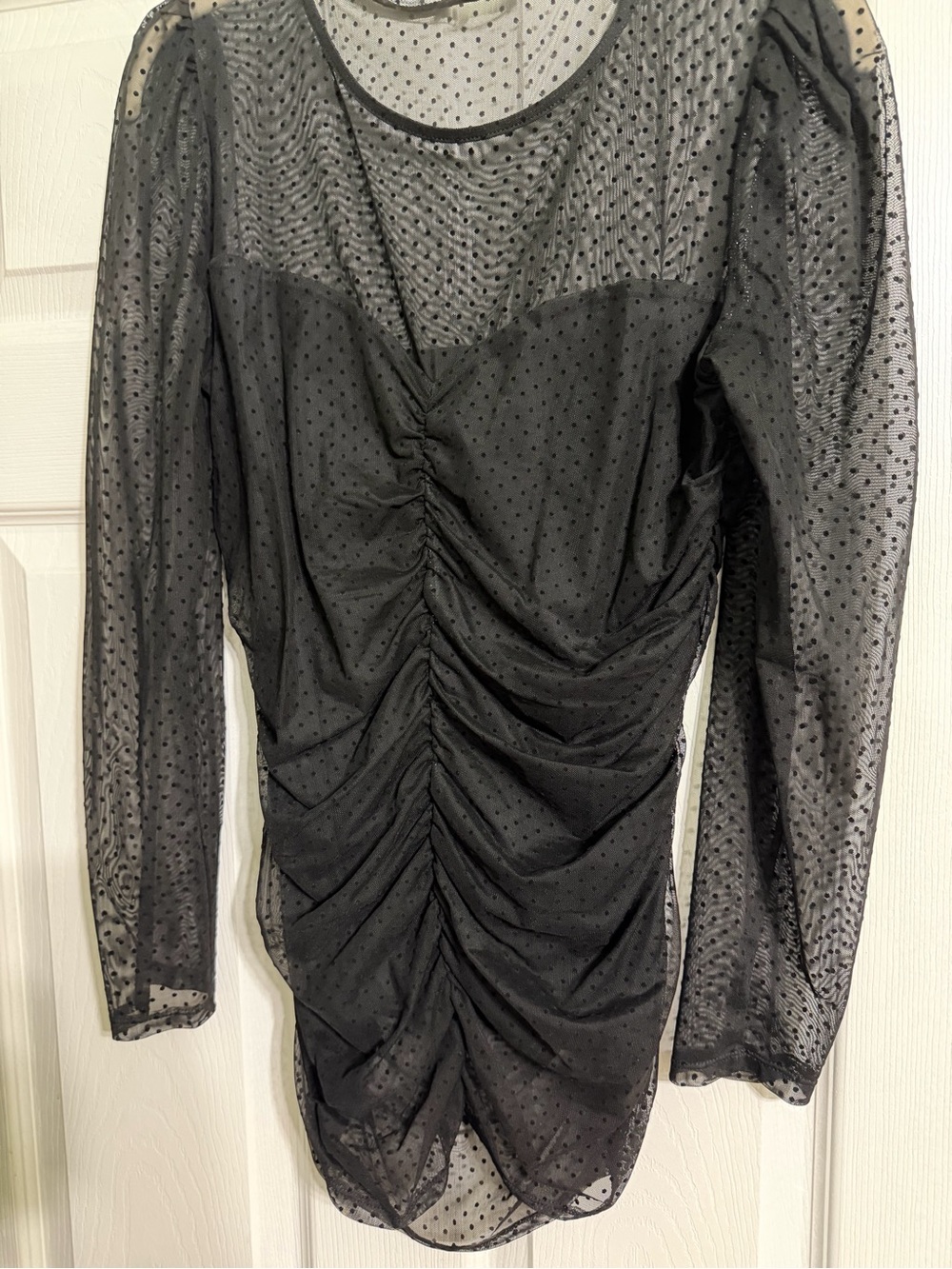 Express Black Sheer Polka Dot Mesh Top